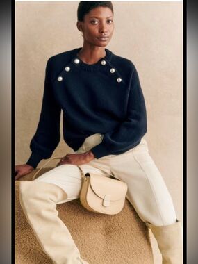 Sezane Size S Navy loelie cotton jumper /sweater with raglan button plackets